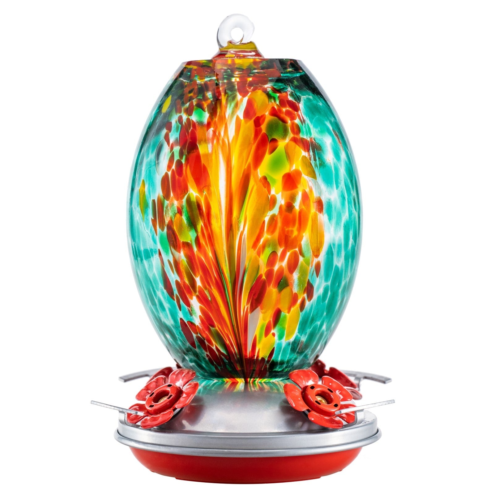 Fire and Ocean Olive glass hummingbird feeder by Mill Creek Products, detail image 2
