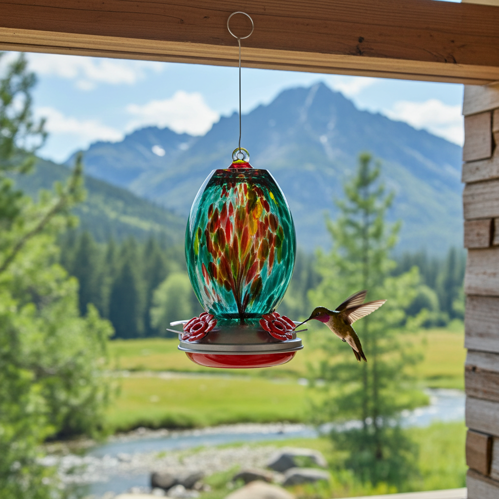 Fire & Ocean Olive Glass Hummingbird Feeder