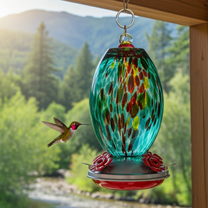 Fire & Ocean Olive Glass Hummingbird Feeder