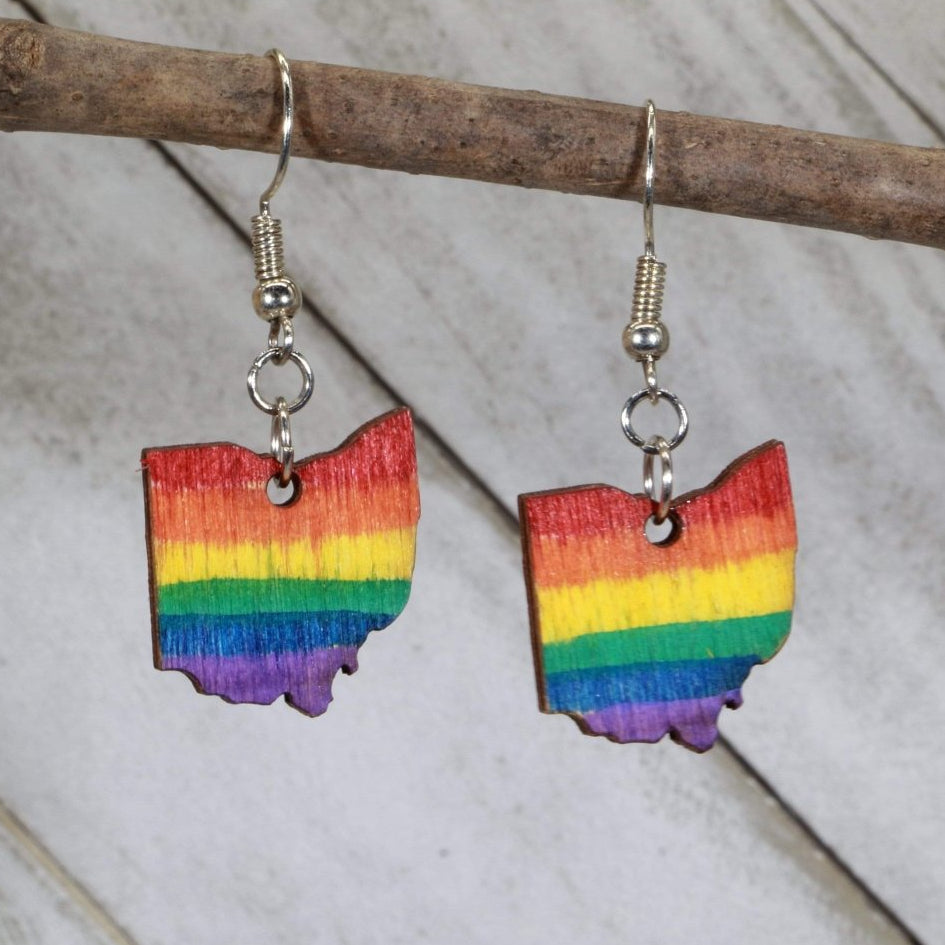 Ohio Pride Wooden Dangle Earrings | LGBTQ State Jewelry
