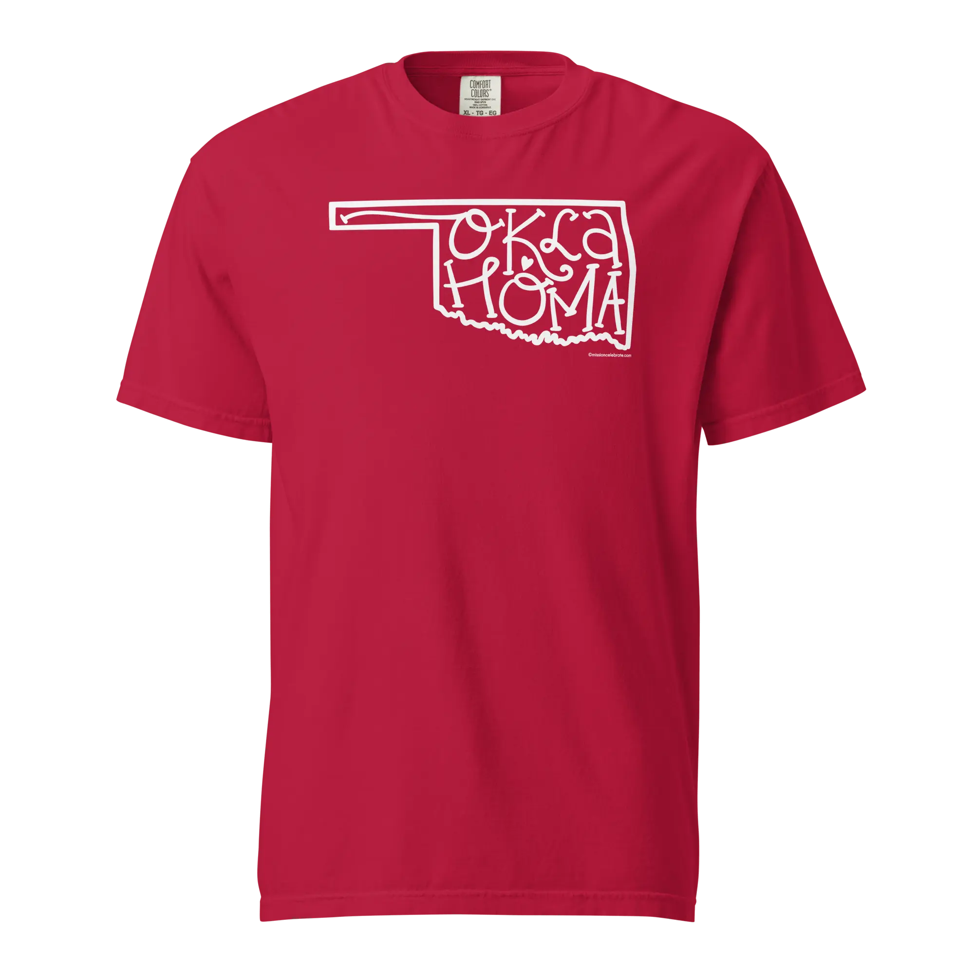 Red Oklahoma T-Shirt - Hand Lettered State Design by Leslie Gonce Comfort Colors Tee