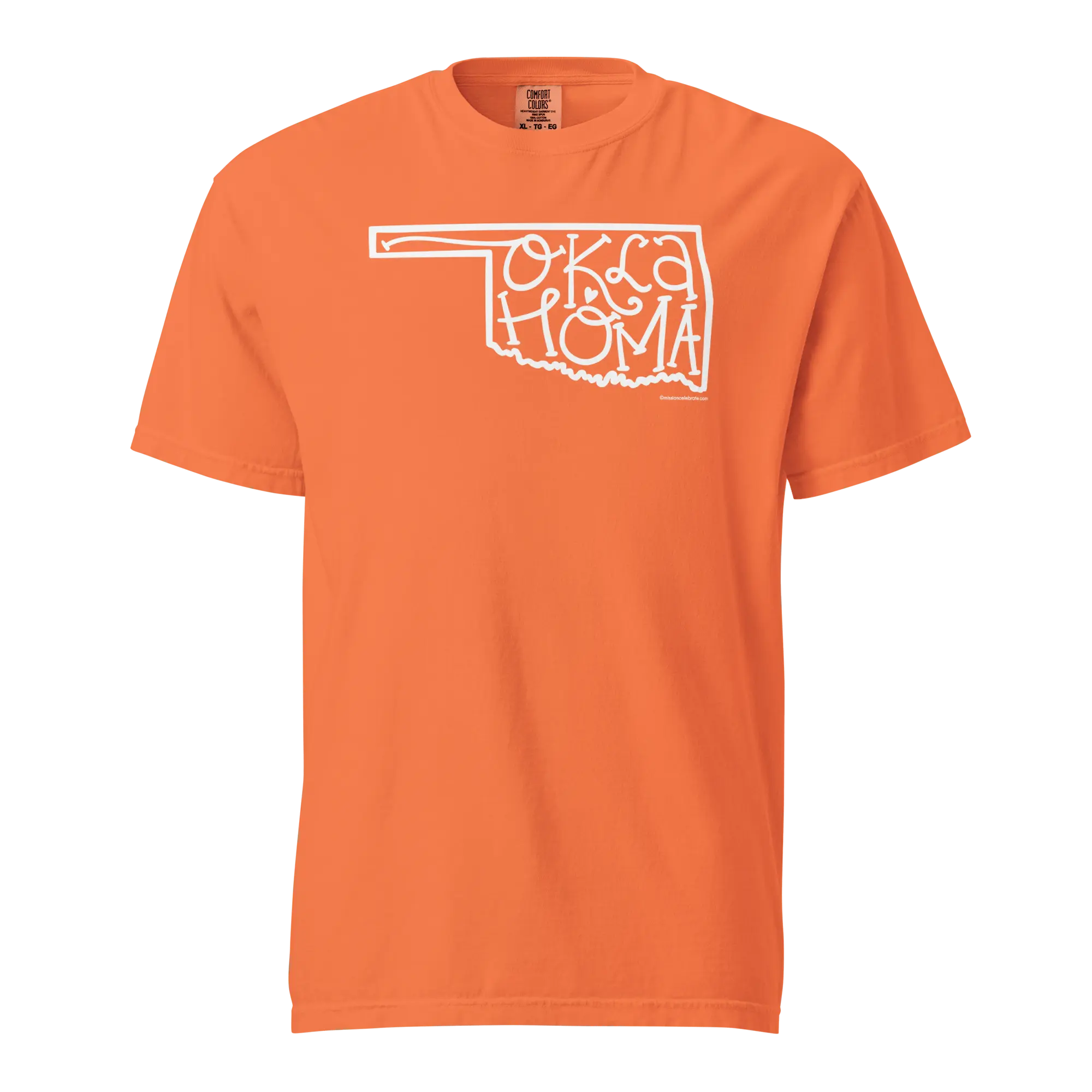Oklahoma T-Shirt: Hand-Lettered Design by Leslie Gonce, Comfort Colors Orange Tee