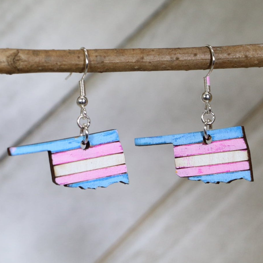 Oklahoma Trans Pride Wooden Earrings | LGBTQ Transgender Jewelry
