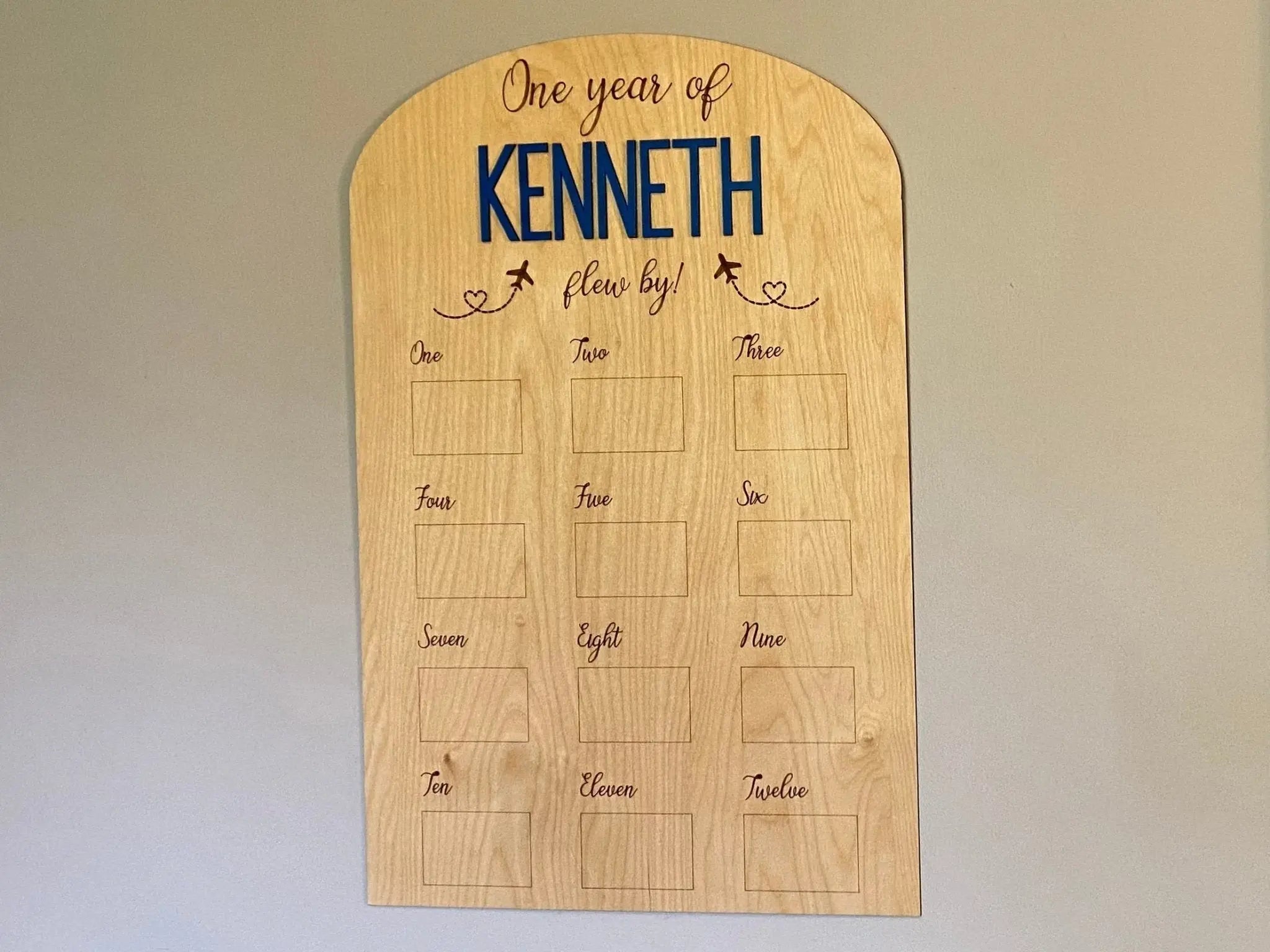 Kenneth's First Year: Airplane Milestone Photo Board. DIY Baby 12 Month Keepsake. Personalized First Birthday Decor.