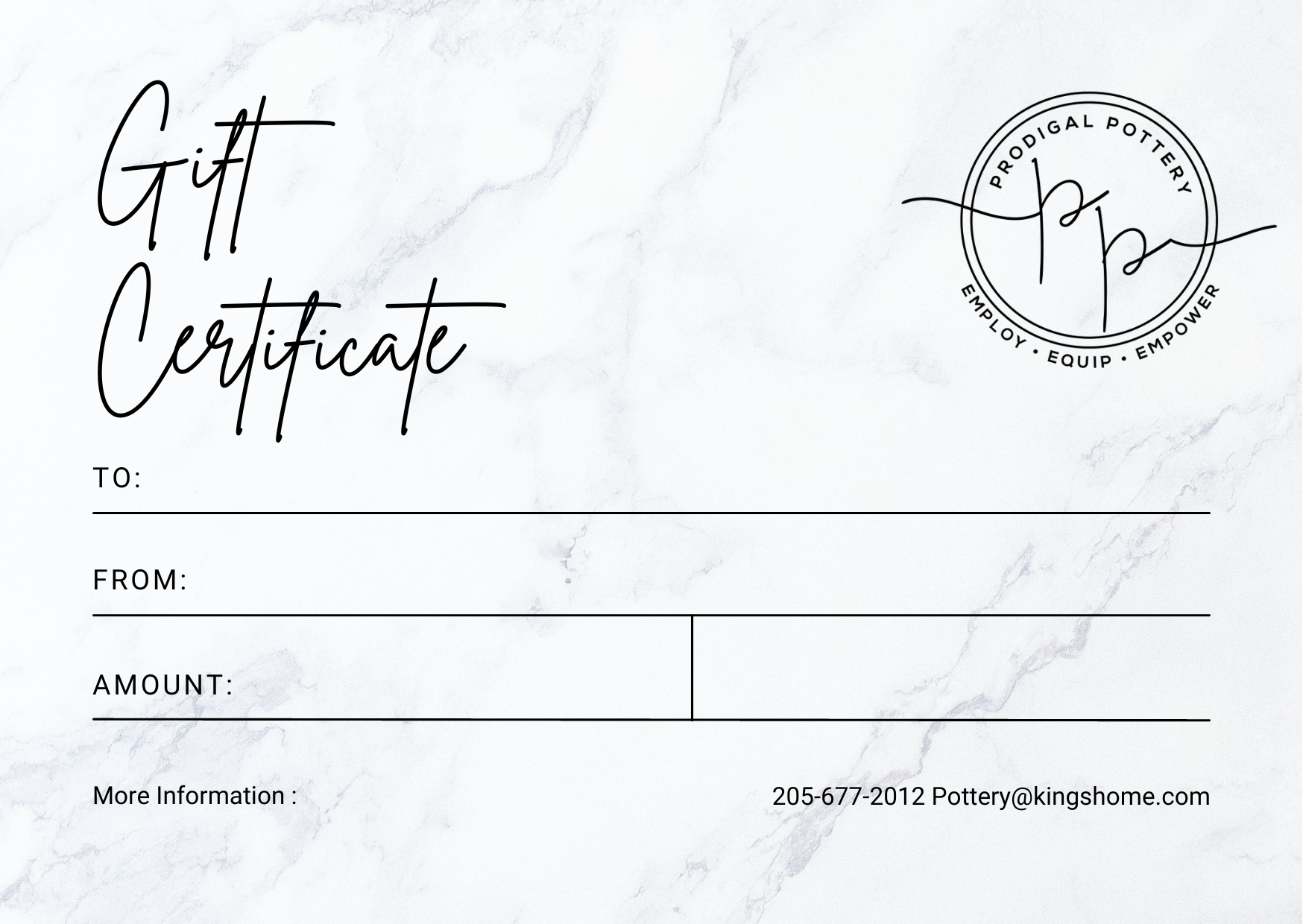 Prodigal Pottery Gift Certificate