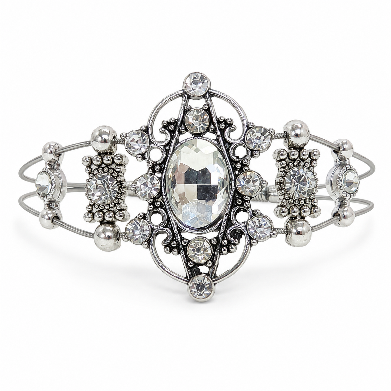 Silver and rhinestone guitar string bracelet