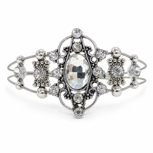 Silver and rhinestone guitar string bracelet