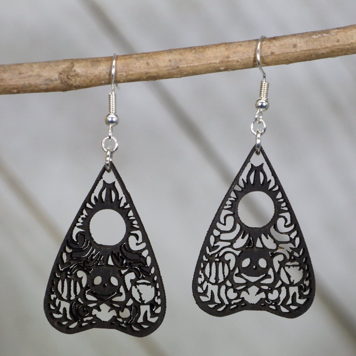 Ouija Planchette Wooden Dangle Earrings | Gothic Jewelry by Cate's Concepts, LLC, handmade jewelry main product photo