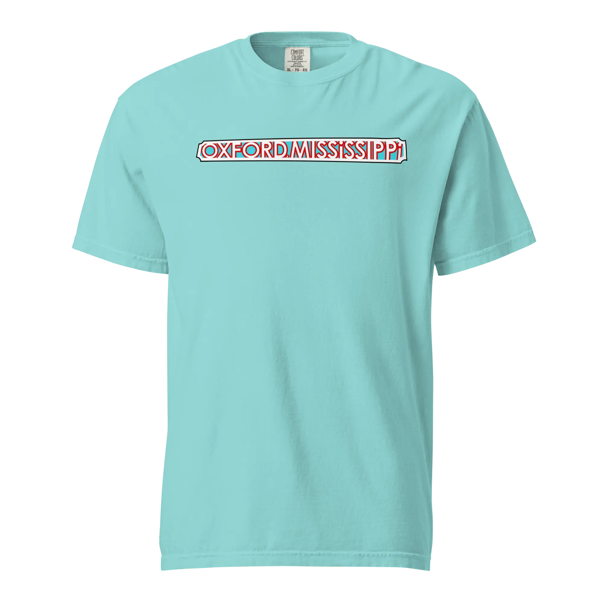 Oxford The Velvet Ditch Collage Art by Mississippi Artist ©LeslieGonce Comfort Colors Short Sleeve Tees (MISSISSIPPI) Mission Celebrate