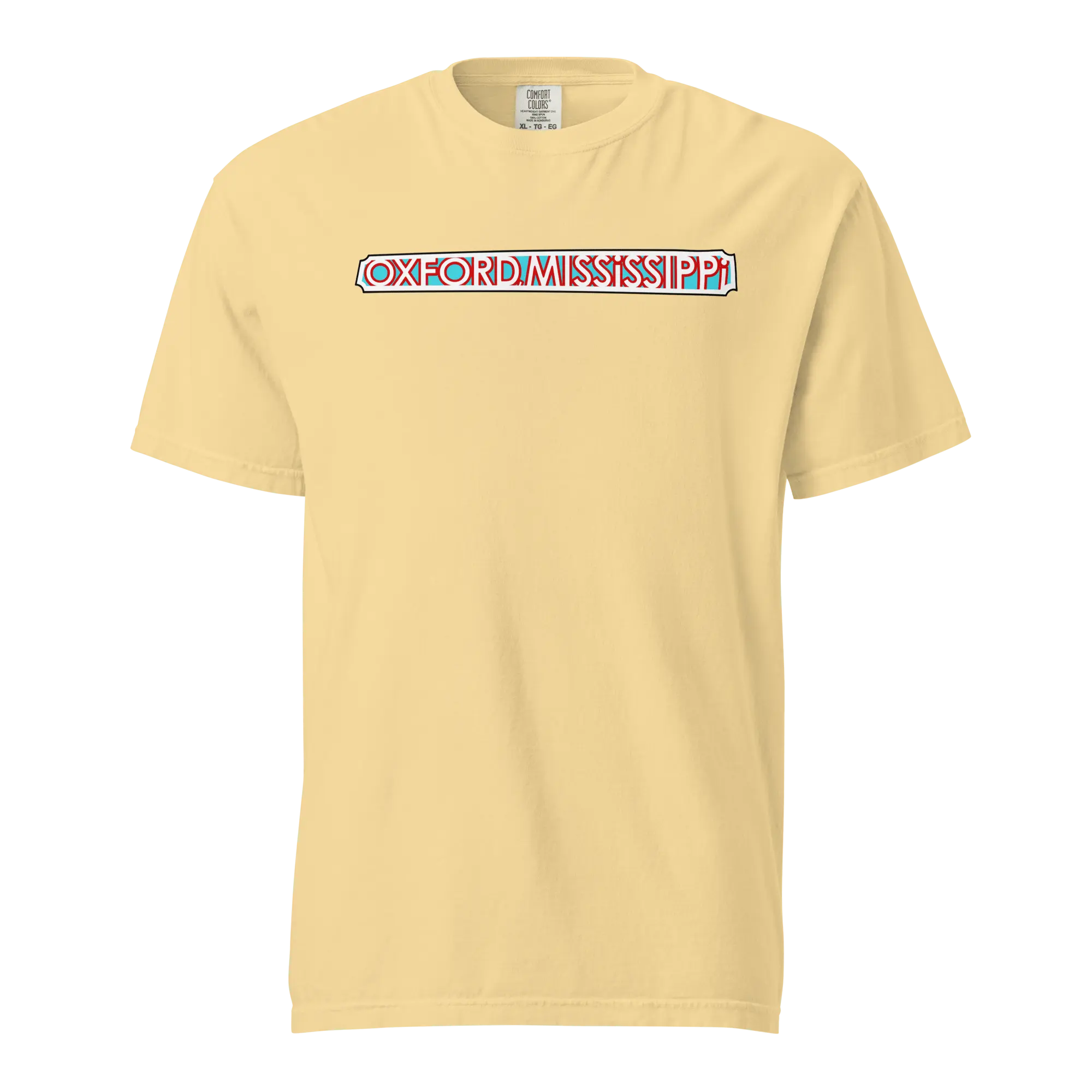 Oxford The Velvet Ditch Collage Art by Mississippi Artist ©LeslieGonce Comfort Colors Short Sleeve Tees (MISSISSIPPI) Mission Celebrate
