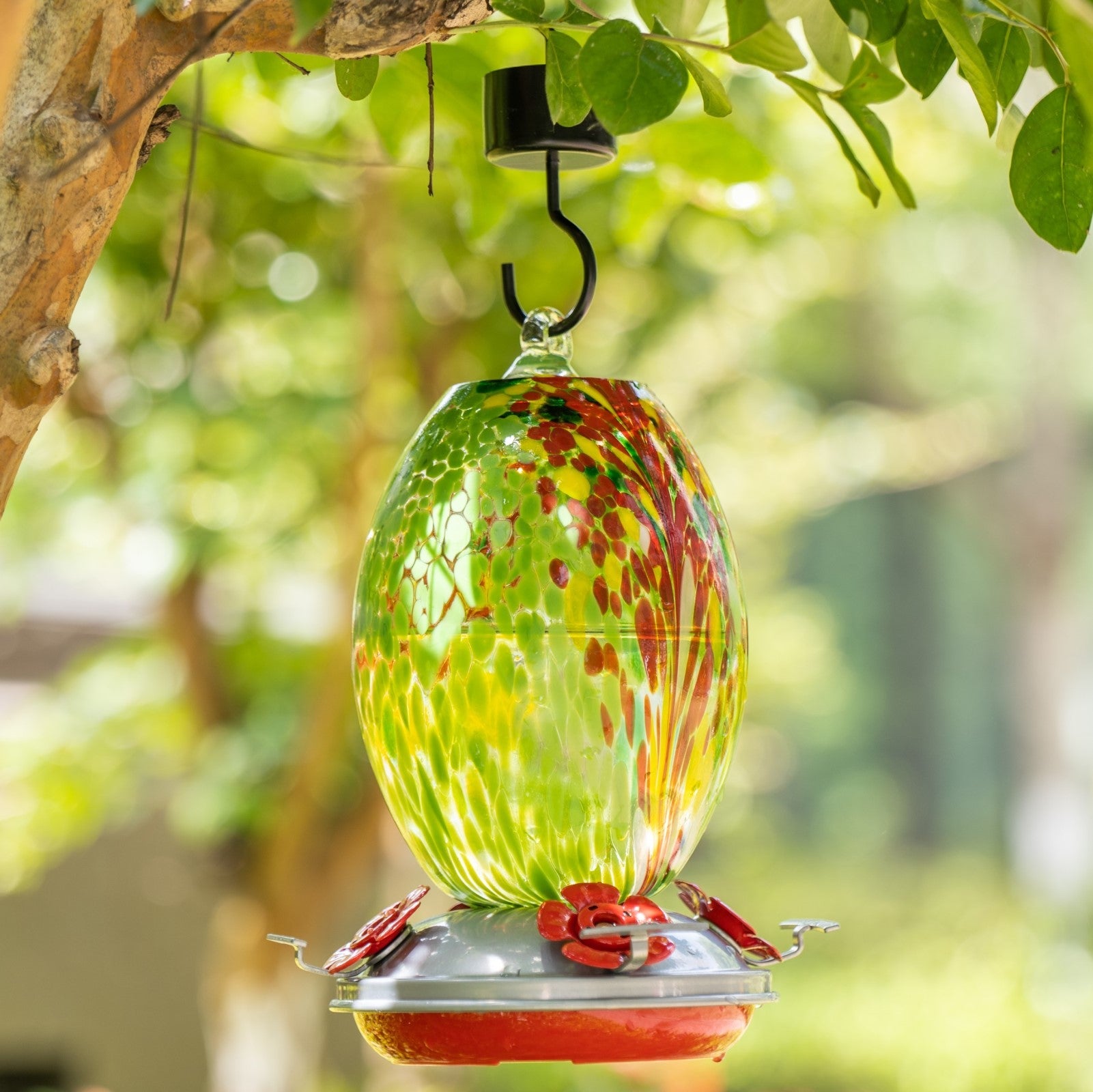 Meadow Confetti Olive glass hummingbird feeder by Mill Creek Products, detail image 4