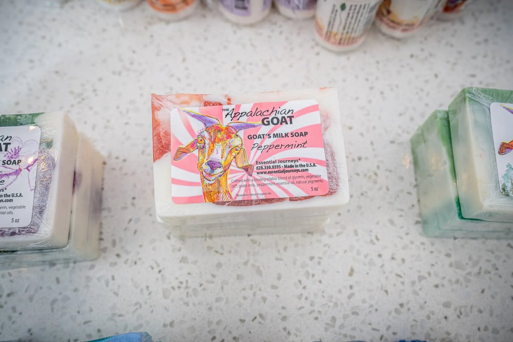 Peppermint Goats Milk Soap Slice 5 Oz. by Essential Journeys, Southern food gift detail photo 6