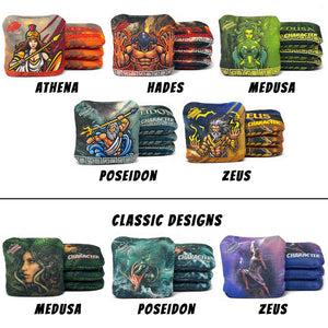 PRO Character Series Cornhole Bags - Regulation 6"x6" Set of 4 - Greek Gods by Cornhole Solutions, custom cornhole board main product photo