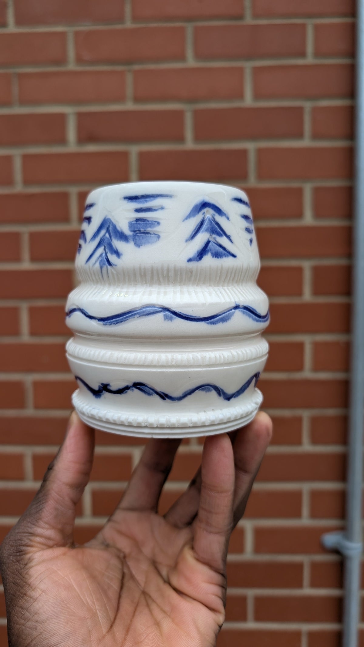 Blue Brush Handmade Porcelain Tea Light Luminary by Eric Debrah Pottery