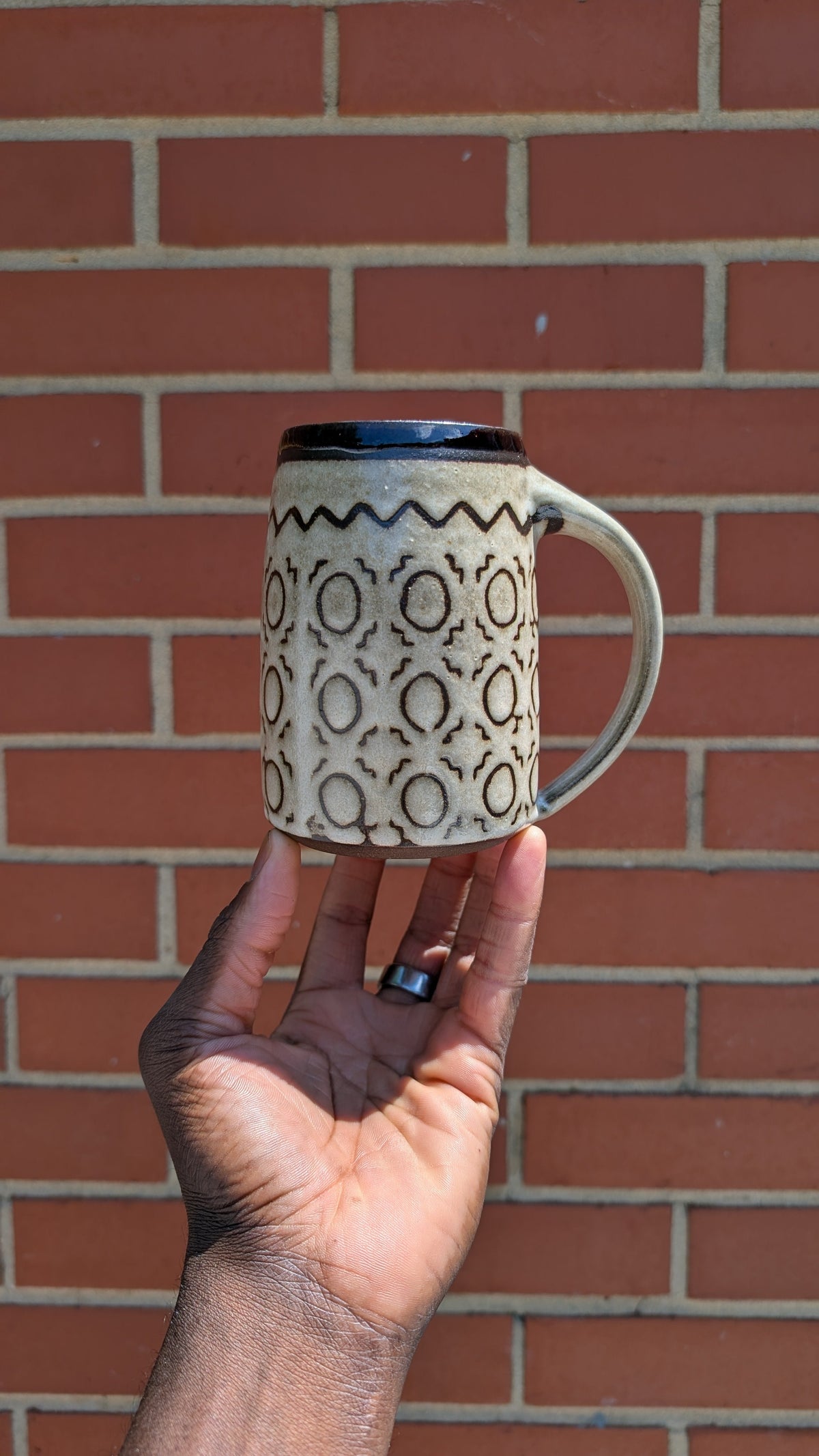 Large Inverted Bogolan Handmade Ceramic Mug, 16.9 oz by Eric Debrah Pottery — product photograph 2