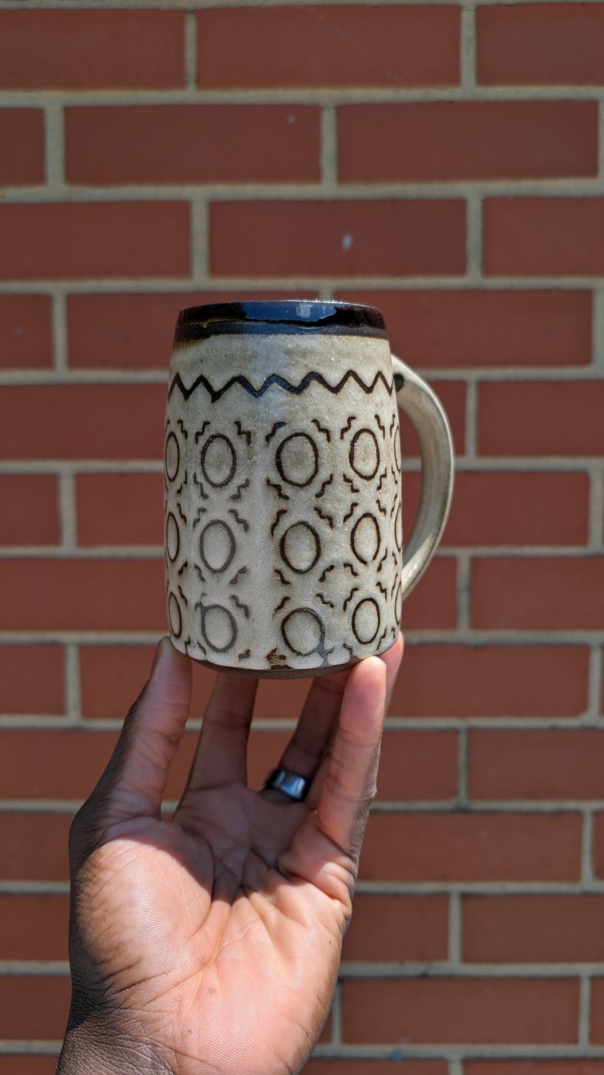 Large Inverted Bogolan Handmade Ceramic Mug, 16.9 oz by Eric Debrah Pottery — product photograph 3