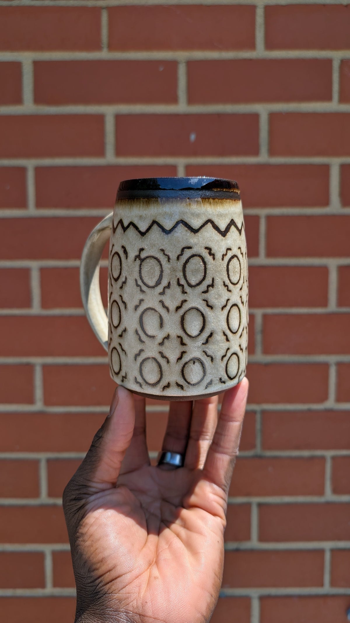 Large Inverted Bogolan Handmade Ceramic Mug, 16.9 oz by Eric Debrah Pottery — product photograph 4