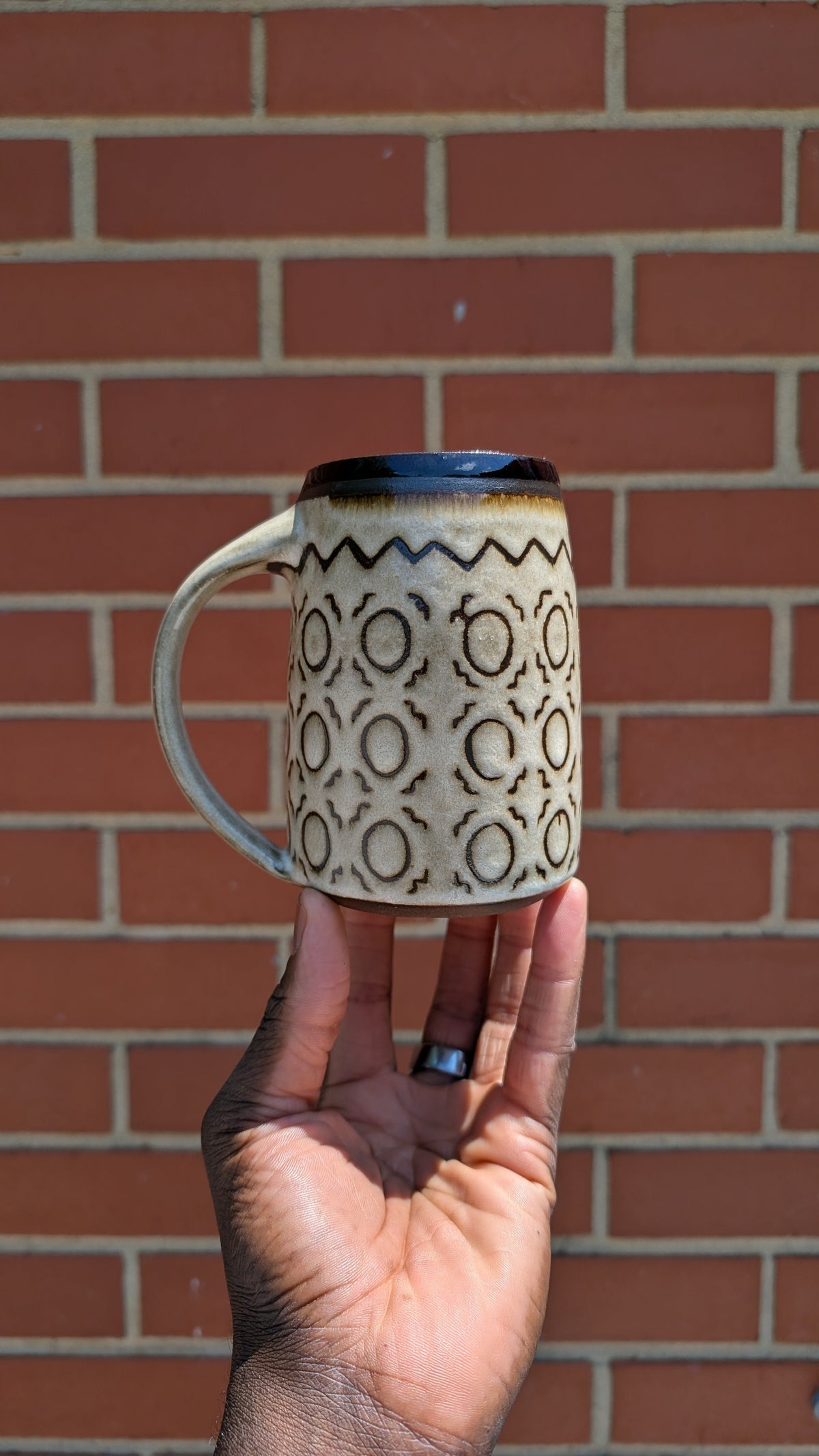 Large Inverted Bogolan Handmade Ceramic Mug, 16.9 oz by Eric Debrah Pottery