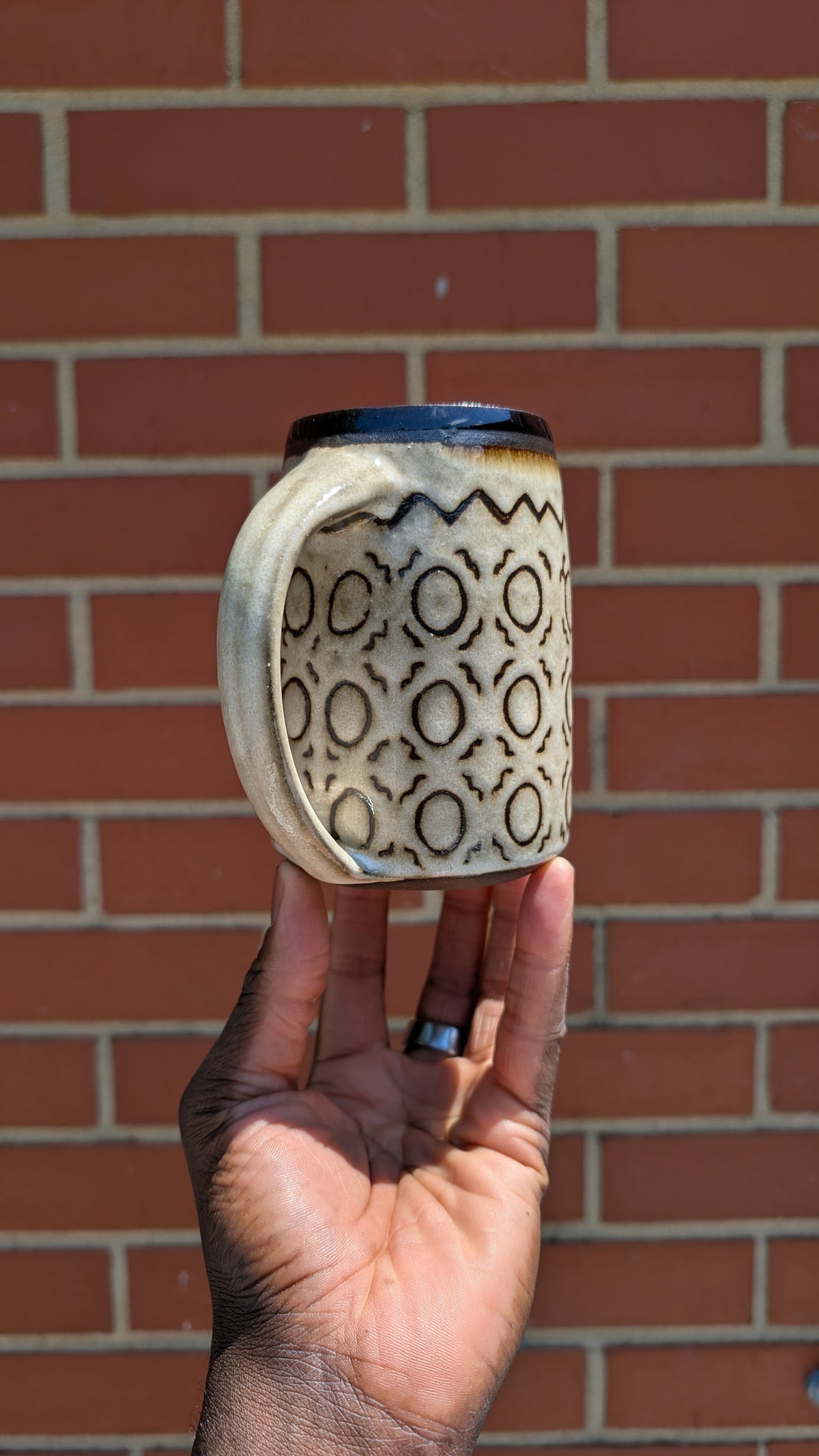 Large Inverted Bogolan Handmade Ceramic Mug, 16.9 oz by Eric Debrah Pottery — product photograph 6