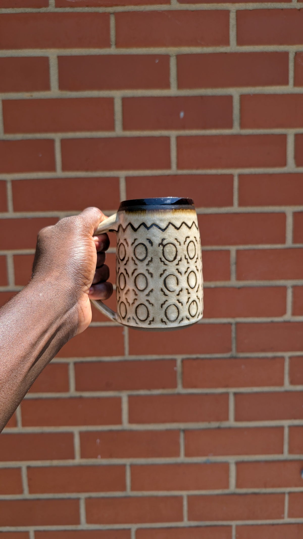 Large Inverted Bogolan Handmade Ceramic Mug, 16.9 oz by Eric Debrah Pottery — product photograph 8