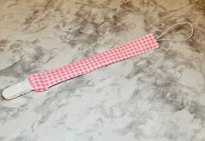 Pink Gingham Pacifier Holder | Handmade Baby Clip | East Mississippi Creations