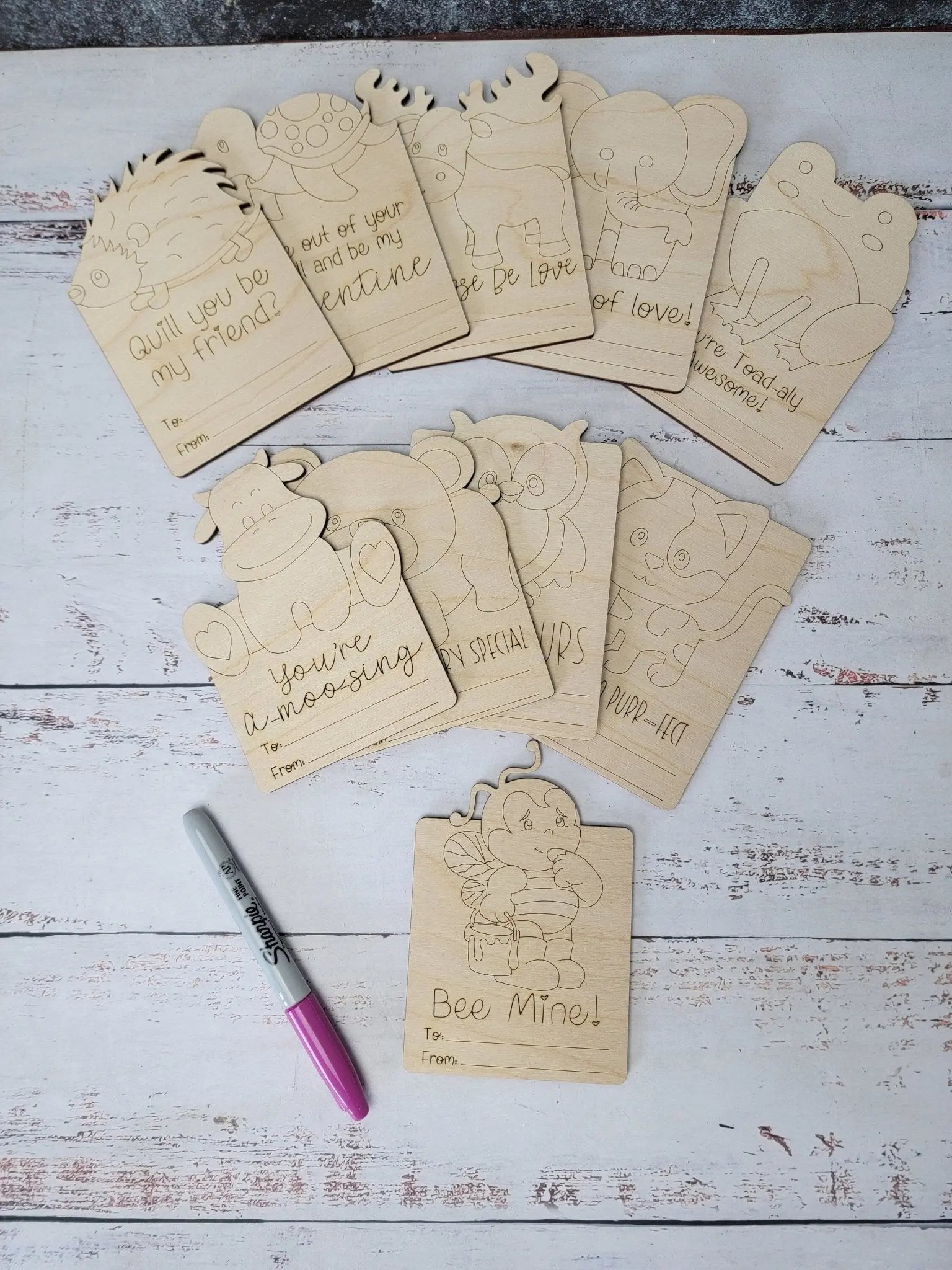 Paintable Kids Valentines Cards- Set of 10 by EverLee Creations, paper gift main product photo