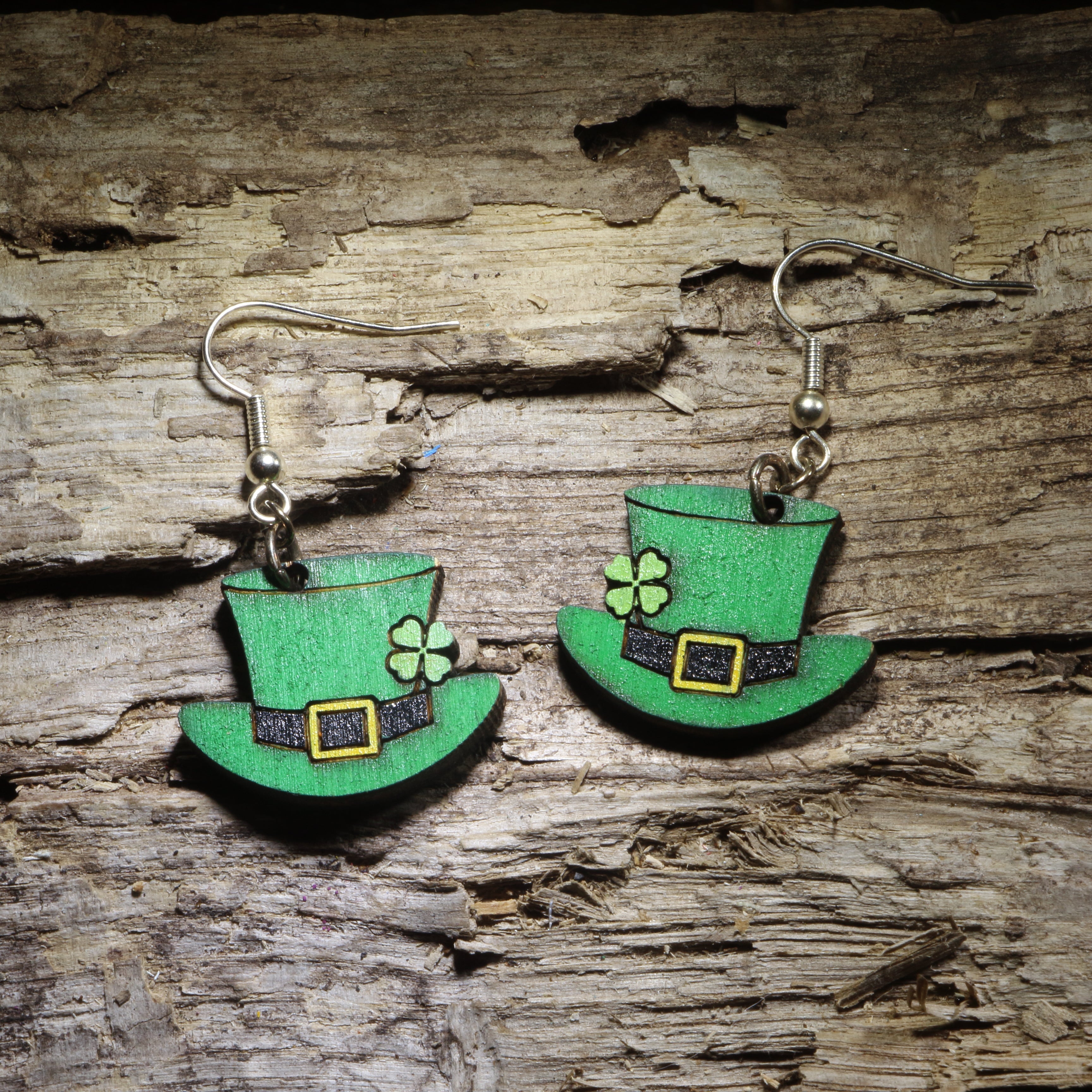 Leprechaun Hat Wooden Dangle Earrings | St Patrick’s Day Jewelry