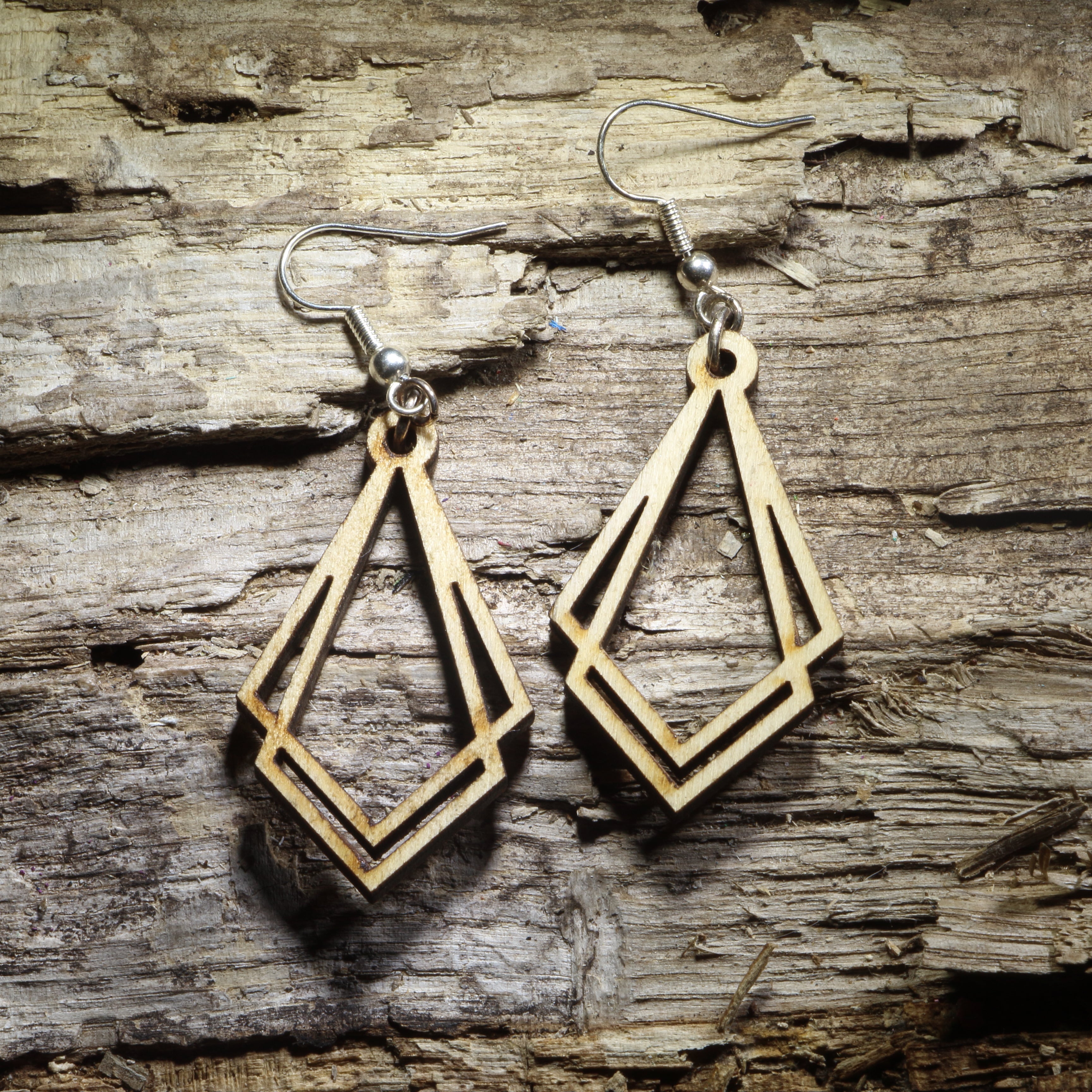 Art Deco Geometric Frame Wooden Dangle Earrings | Gatsby Jewelry