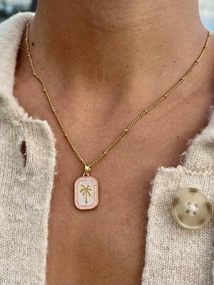 Palms Necklace - Pink by HALT, handmade jewelry detail photo 3