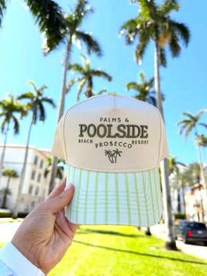 Palms & Poolside - Green Stripe Trucker Hat by KenzKustomz, Southern lifestyle apparel detail photo 3
