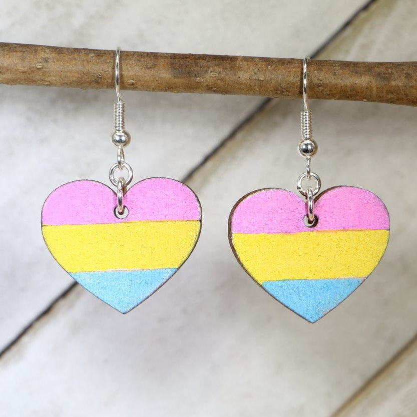 Pansexual Heart Wooden Earrings | LGBTQ Pride Jewelry