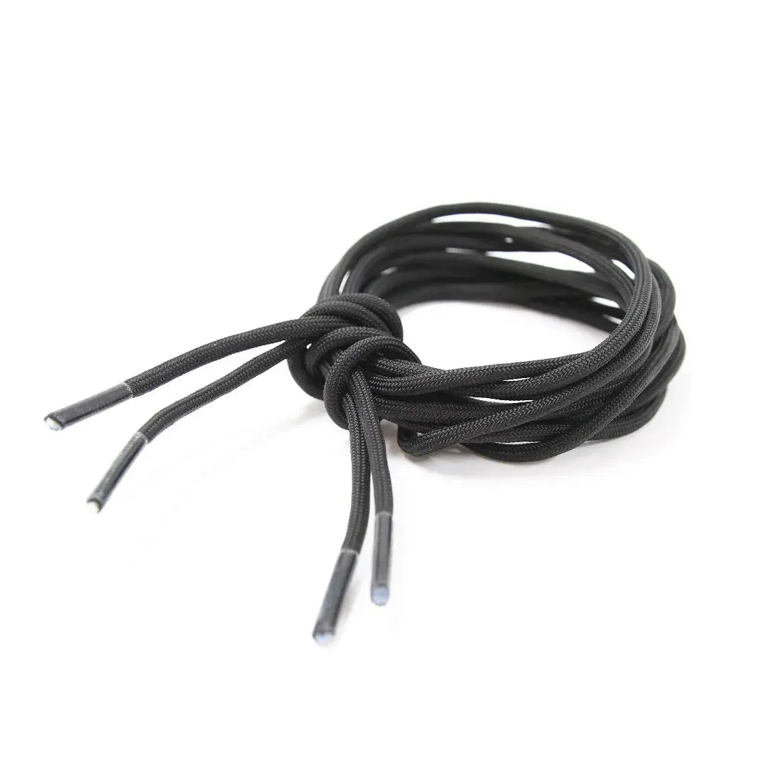 Black paracord boot laces with plastic tips