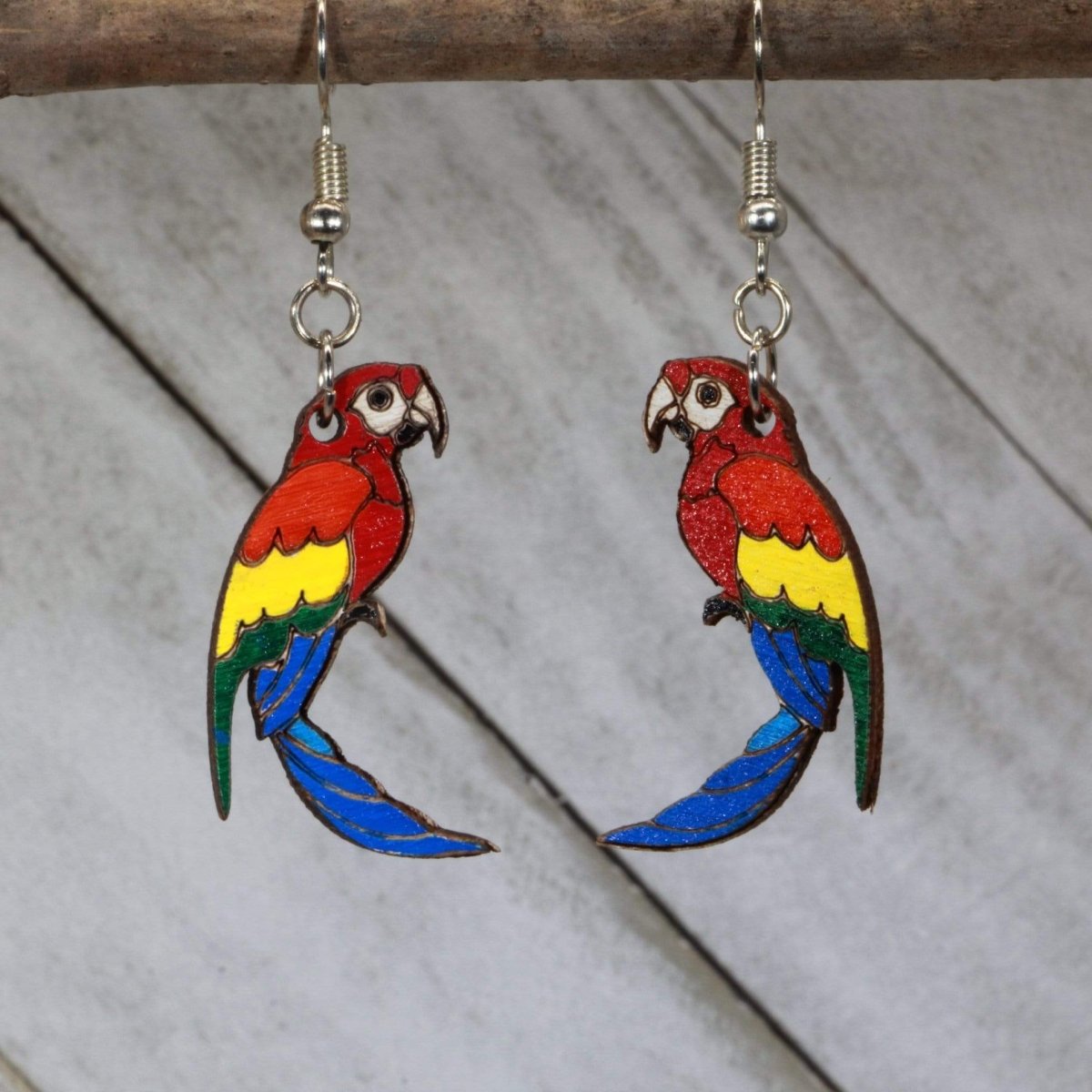 Parrot Wooden Earrings | Tropical Bird Jewelry by Cate's Concepts, LLC, handmade jewelry main product photo