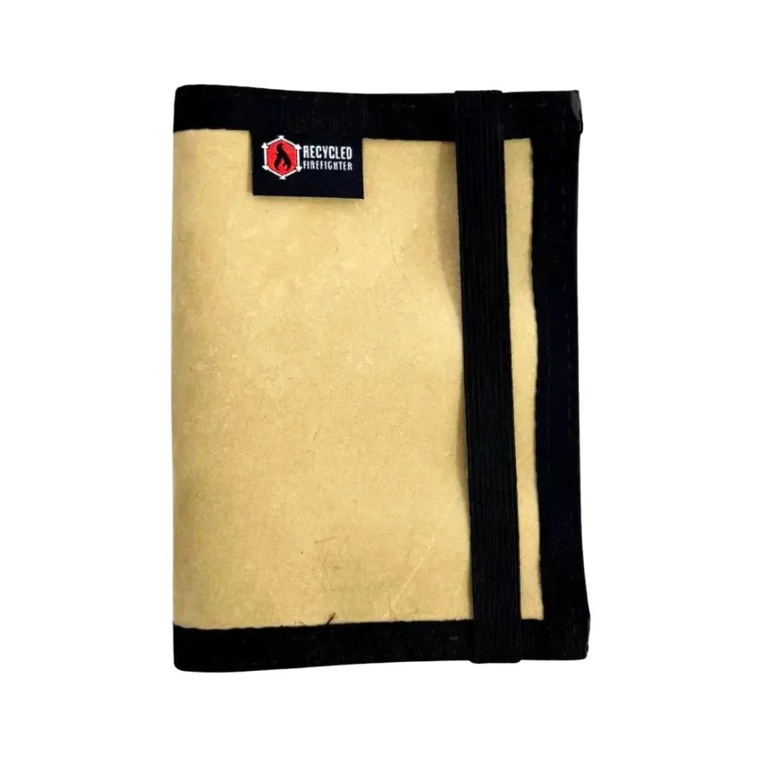 Passport Notebook Wallet by Recycled Firefighter with black elastic strap