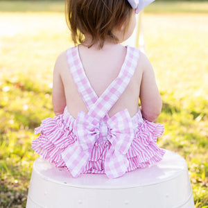 Pastel Pink First Birthday Bubble by Seven Lantern Lane, children's boutique clothing detail photo 4