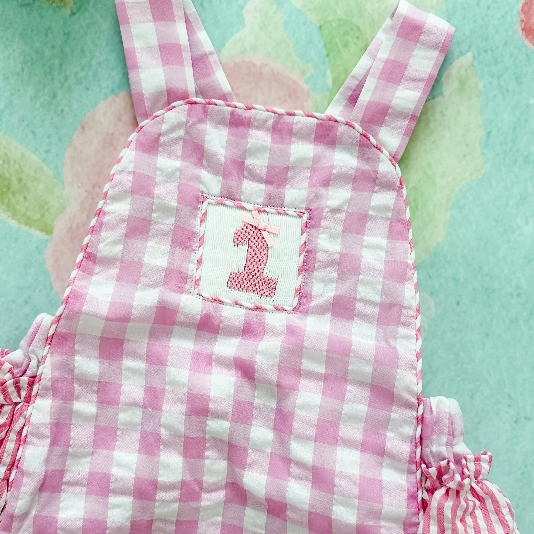 Pastel Pink First Birthday Bubble by Seven Lantern Lane, children's boutique clothing detail photo 9