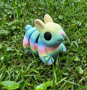 Pastel Rainbow Bunny 3D Printed Fidget Toy | Large Sensory Toy by Mushroom Lady Co, paper gift main product photo