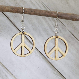 Peace Symbol Wooden Dangle Earrings | Boho Hippie Jewelry