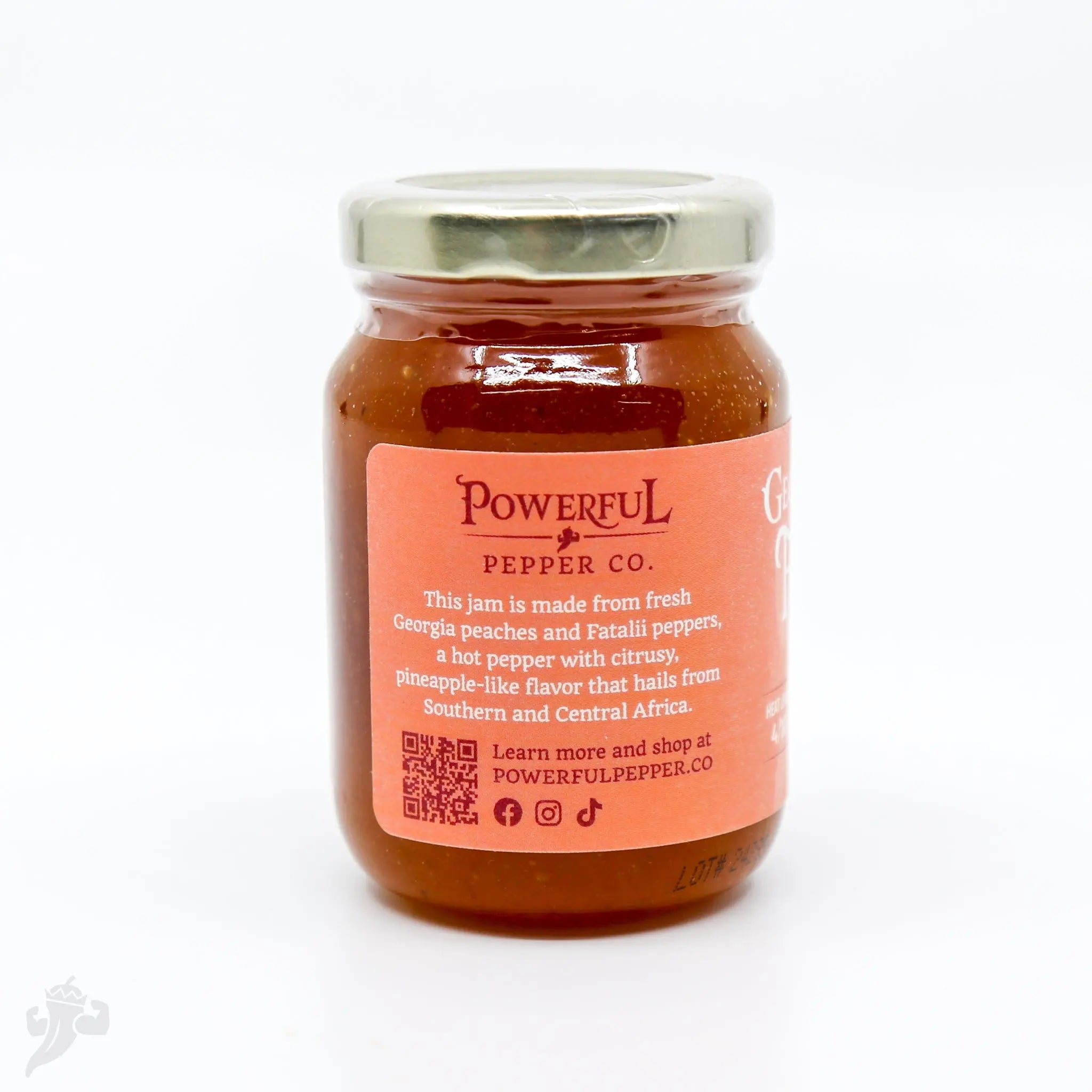 Peach Fatalii Jam from Powerful Pepper Company with Georgia peaches and Fatalii peppers.