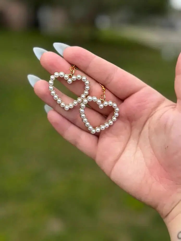 Pearly Heart Earrings - Mushroom Lady Co. Handmade Dainty Pearl Heart Earrings, Romantic Jewelry, Hypoallergenic