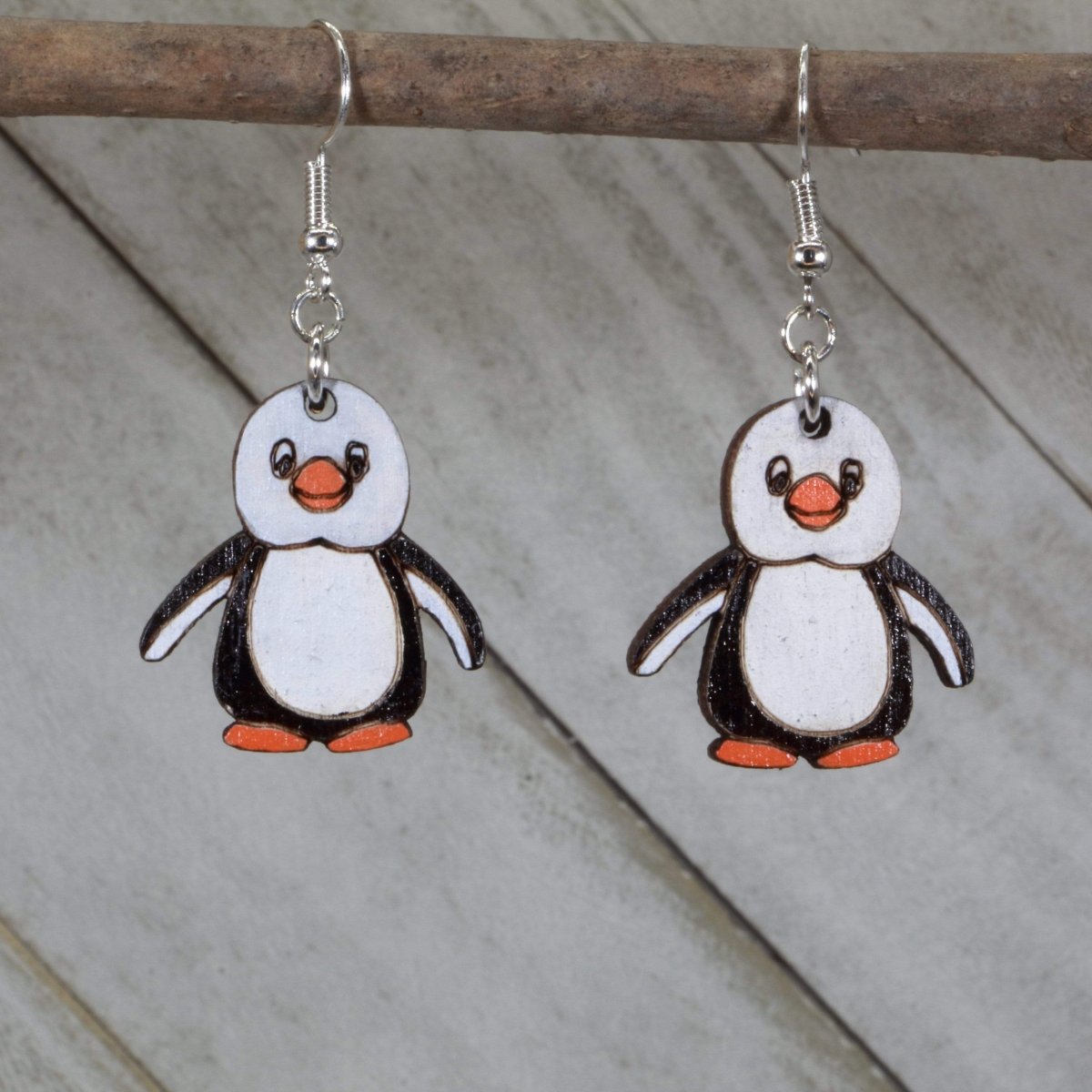 Penguin Wooden Dangle Earrings | Cute Animal Jewelry by Cate's Concepts, LLC, handmade jewelry main product photo