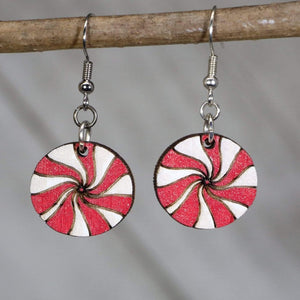 Peppermint Candy Wooden Dangle Earrings | Christmas Holiday Jewelry