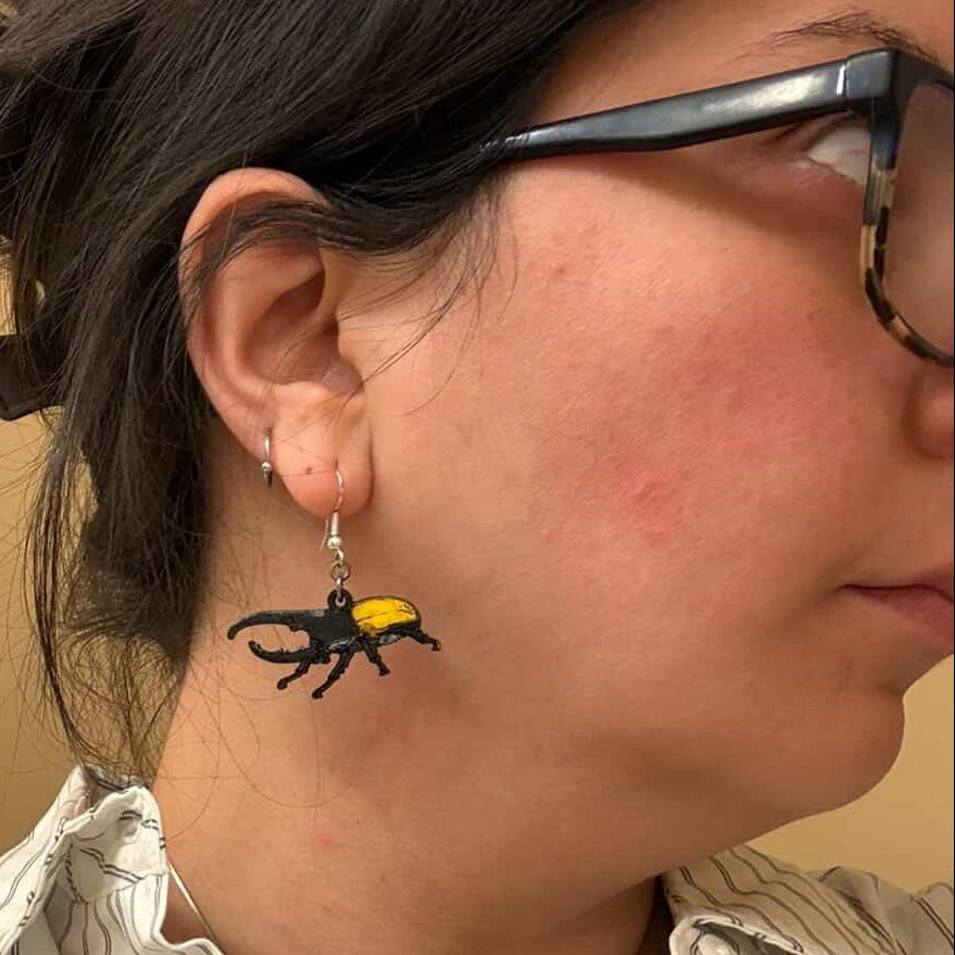 Hercules Beetle Wooden Dangle Earrings | Realistic Insect Jewelry