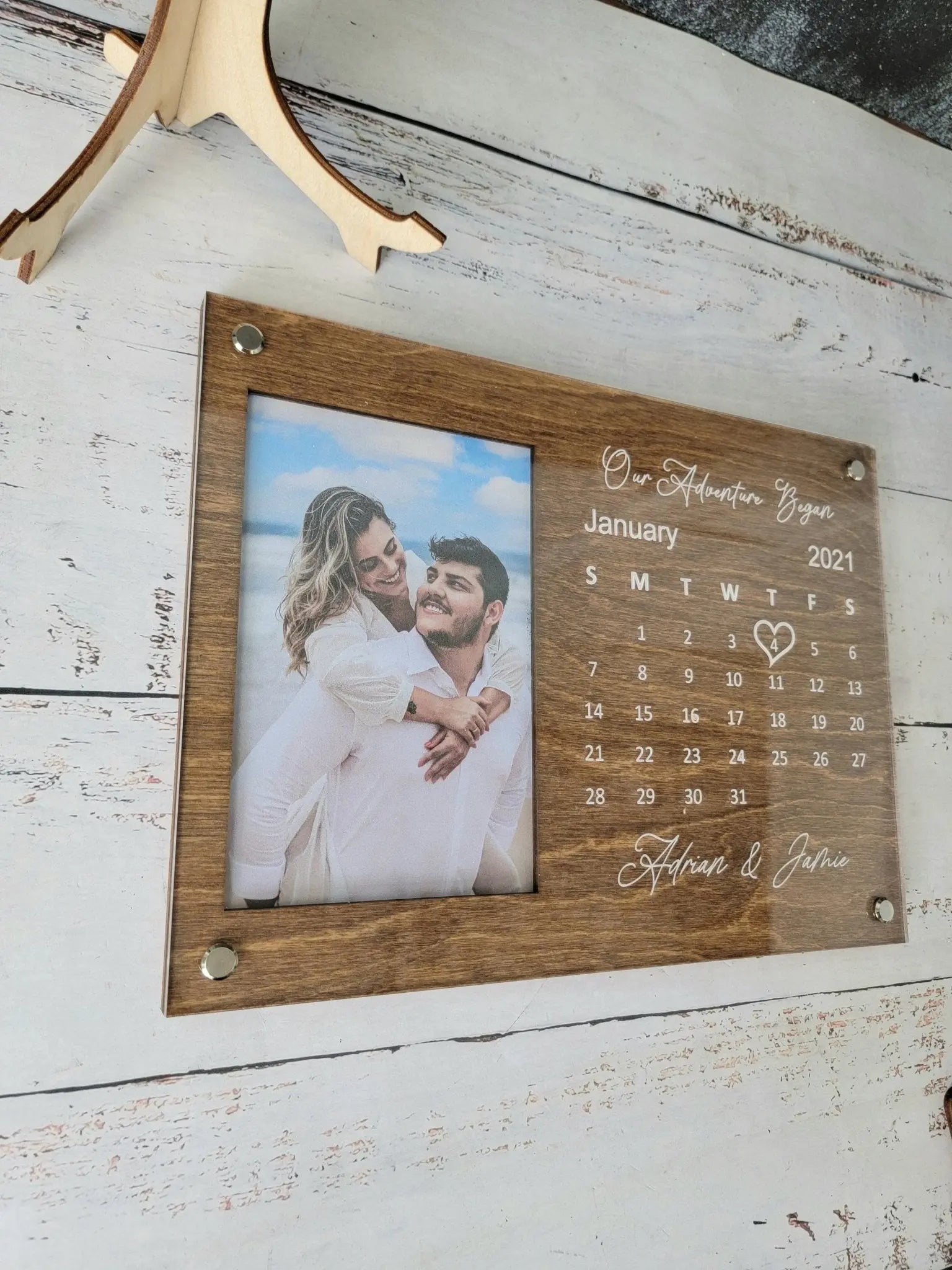 Personalized Couples Picture Frame with Calendar by EverLee Creations, graphic tee detail photo 6