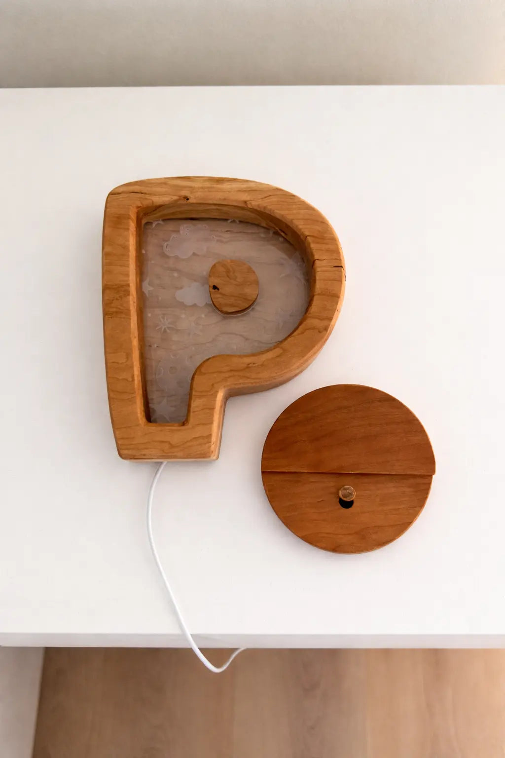Custom initial wooden lamp for nursery decor and kids bedrooms