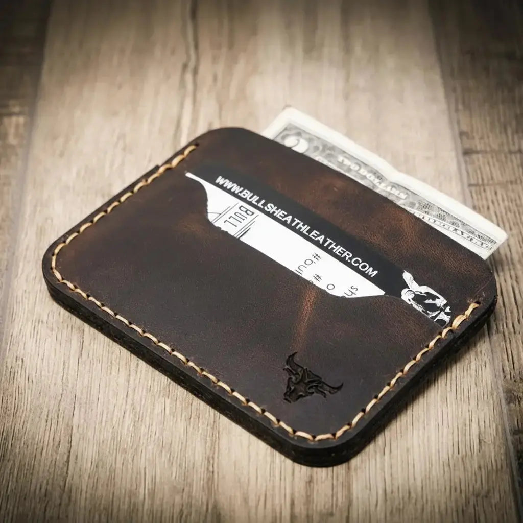 Slim front pocket leather wallet detail