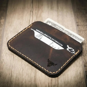 Slim front pocket leather wallet detail