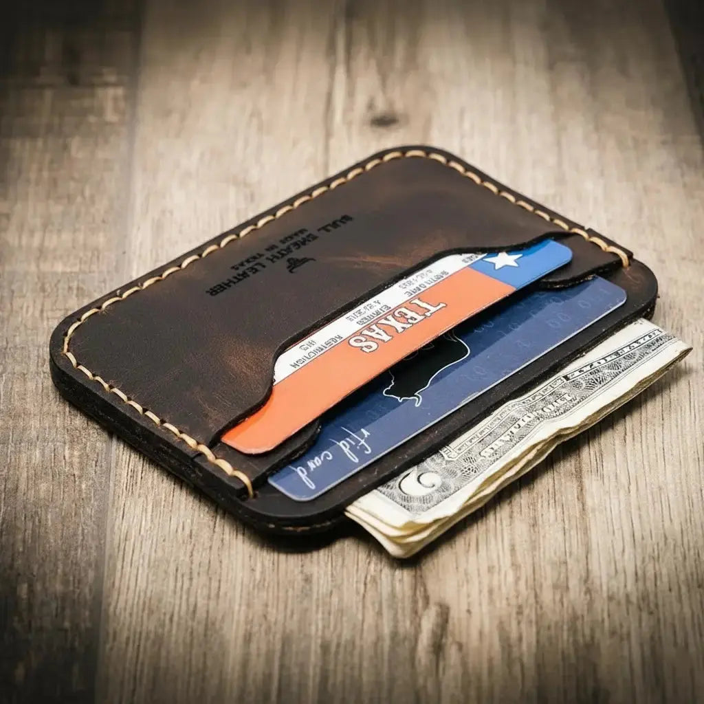 Handmade leather card wallet product view
