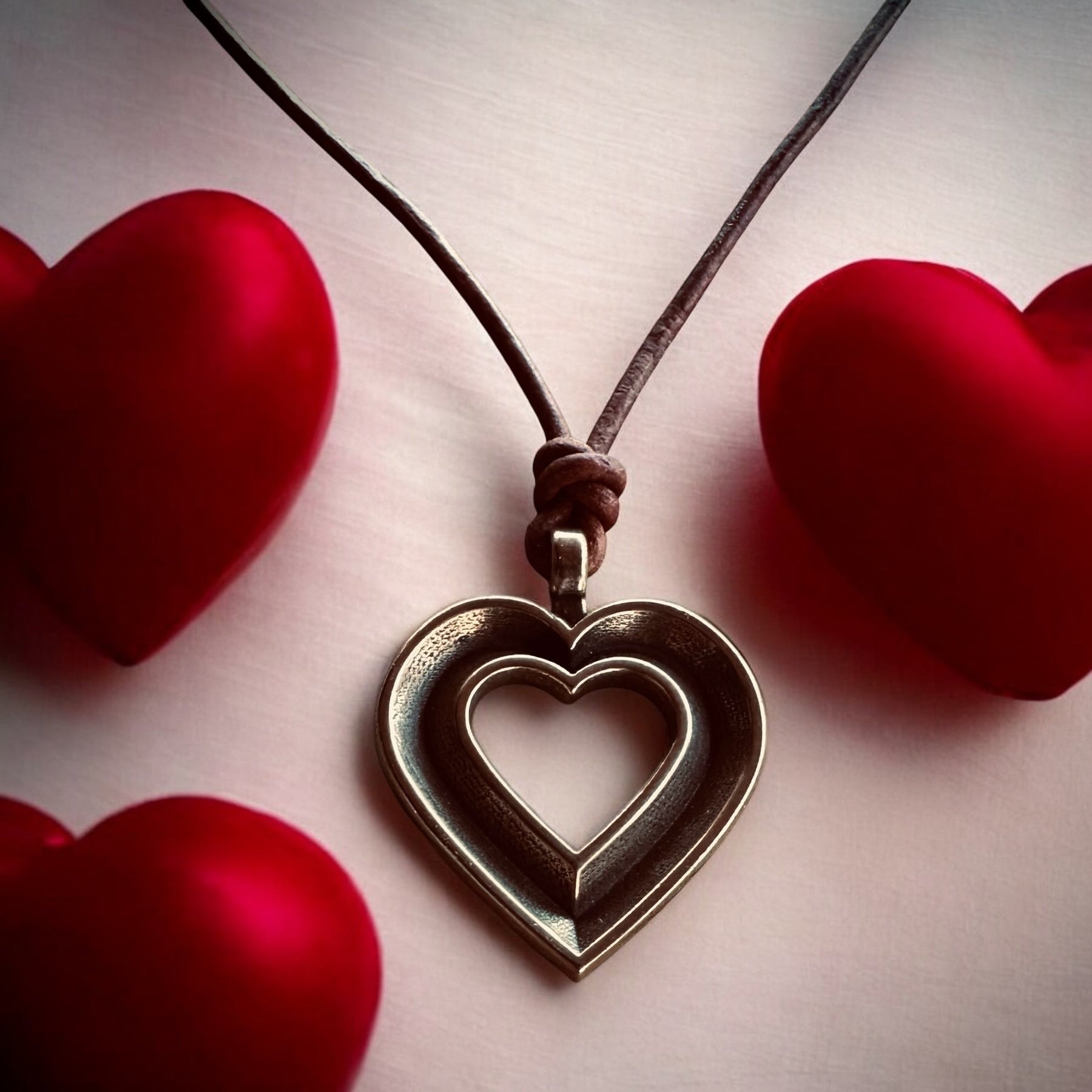 LOVE Heartbeat Necklace - Solid Bronze on Leather Cord by Forged By Fire — view 5 of 5