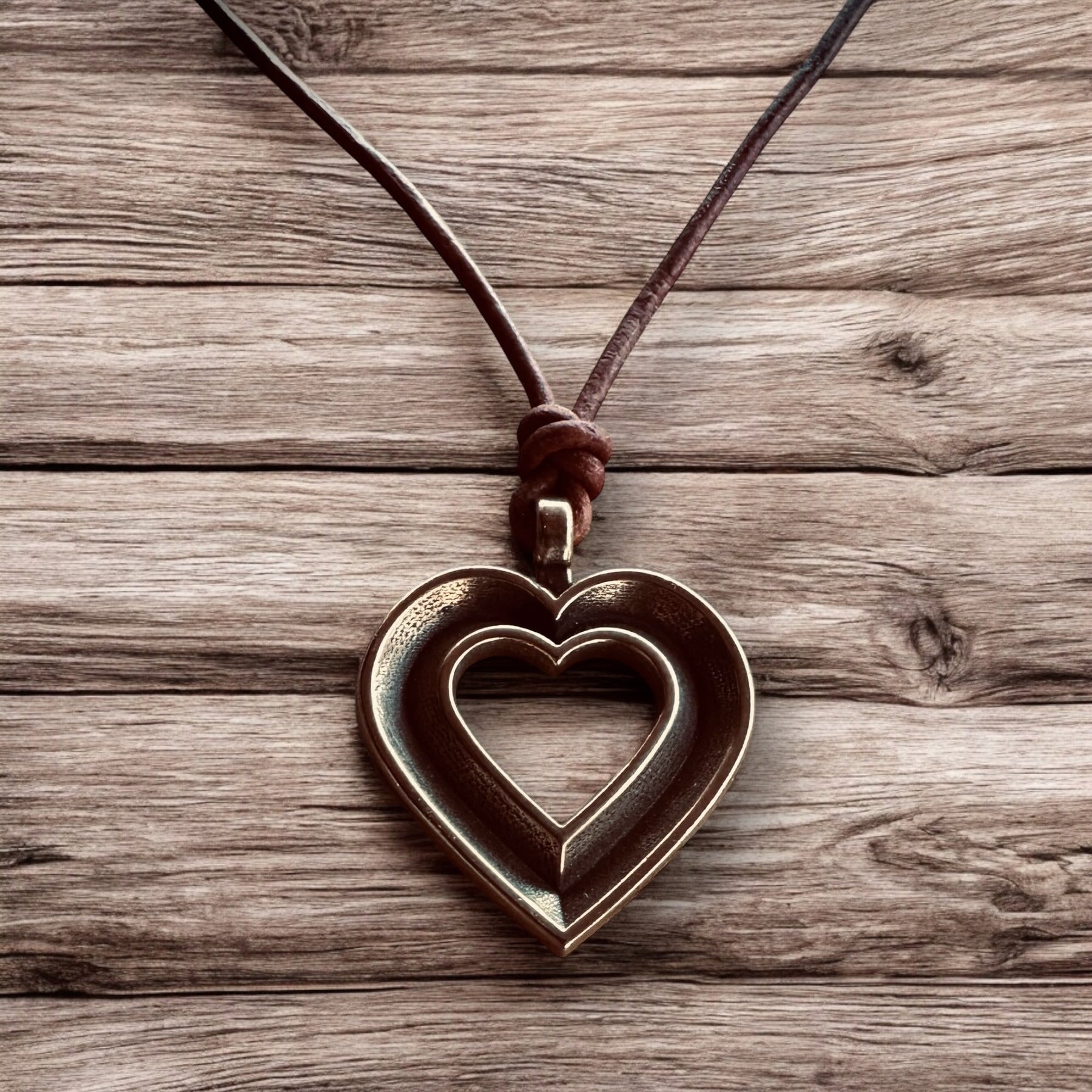 LOVE Heartbeat Necklace - Solid Bronze on Leather Cord by Forged By Fire — view 1 of 5